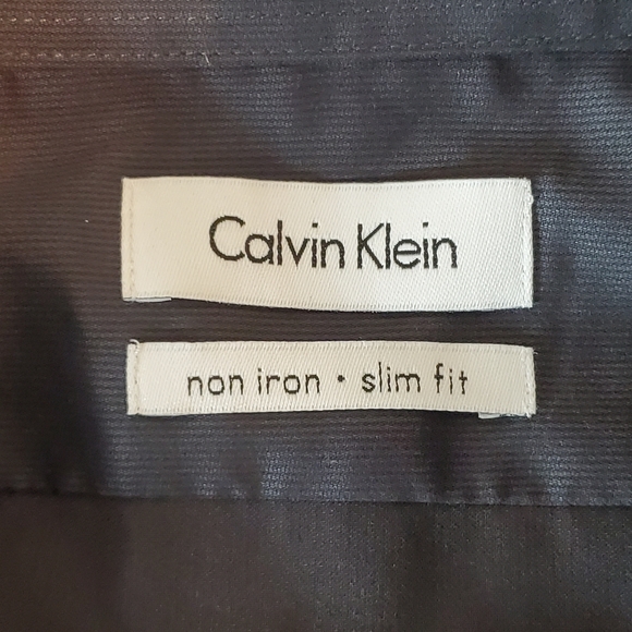 Calvin Klein Dress Shirt Mens 16 1/2 34/35 Gray Non-Iron Slim Fit Business - Picture 3 of 7